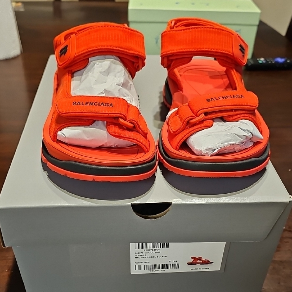 Balenciaga Red Sporty Sandals with Adjustable Straps